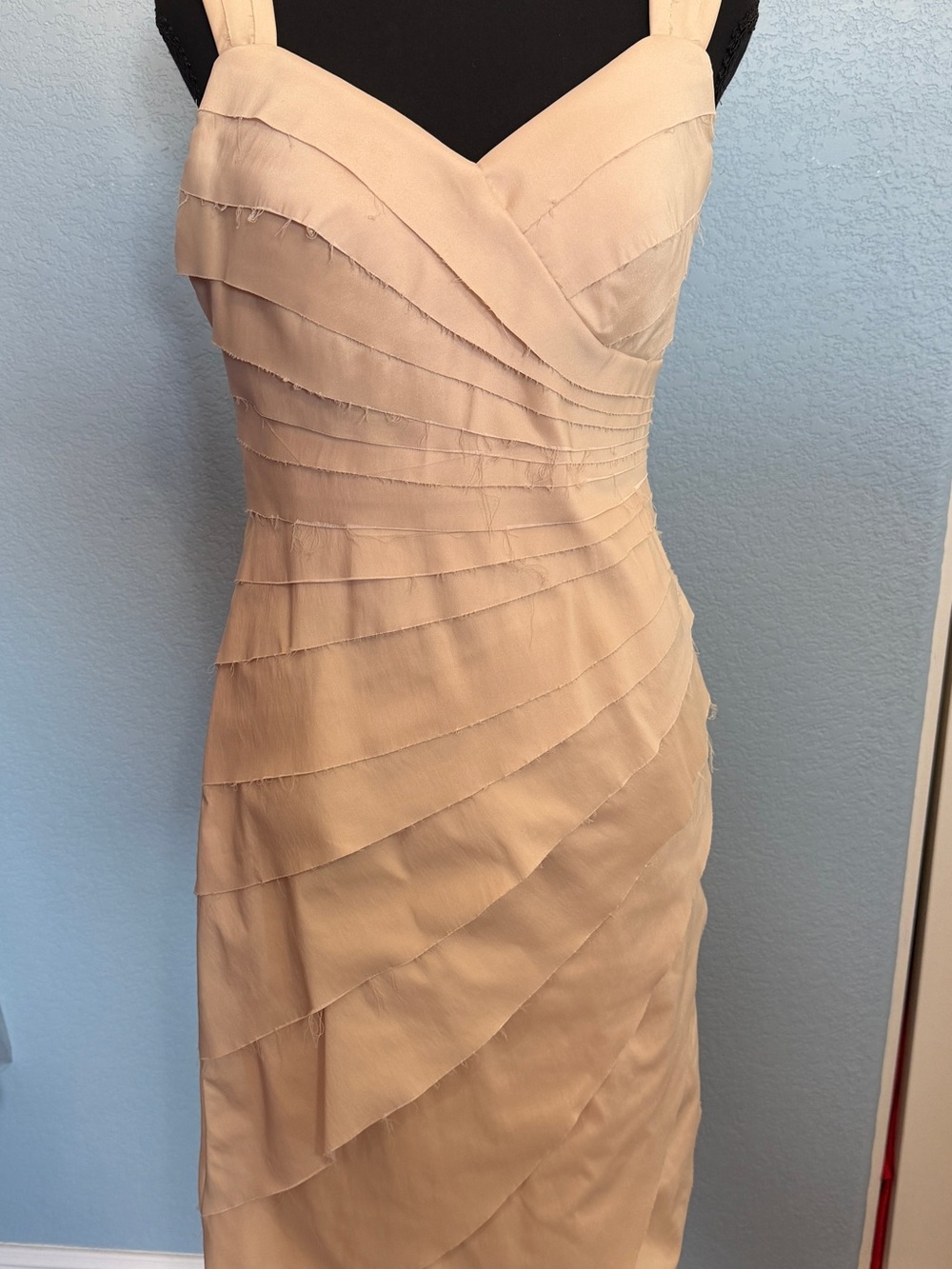 Signature by Sangria Beige One-Shoulder Layered Sheath Dress